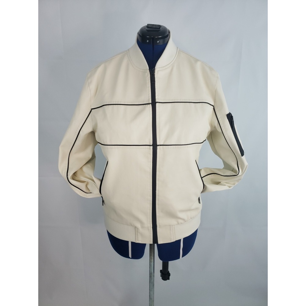 Fried Denim NYC women's Tan Zip Pockets‎ Polyurethane Biker Bomber Jacket Large
